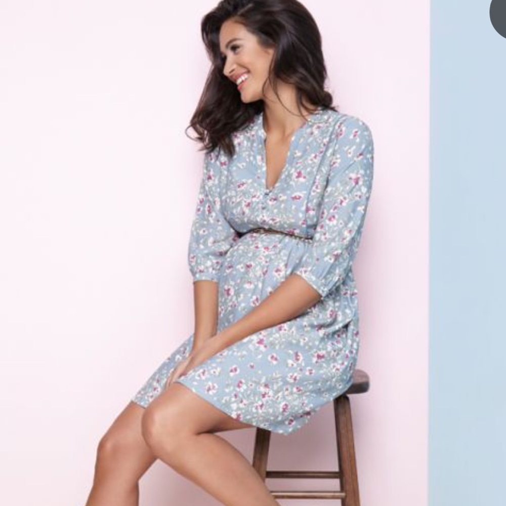 SERAPHINE Sky Blue Floral Woven Maternity Dress size 14